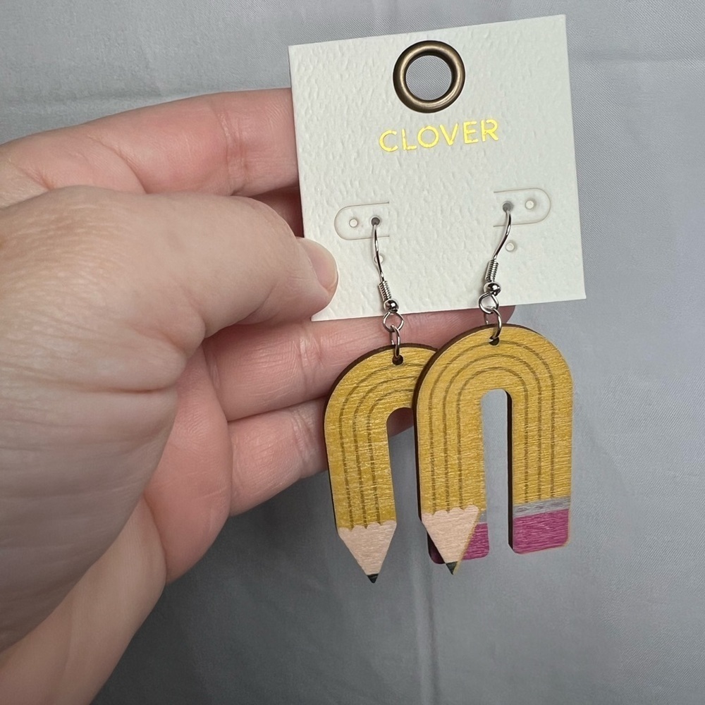 Clover Fashion Dangle Earrings Pencil Teacher for Pierced Ears NWT
